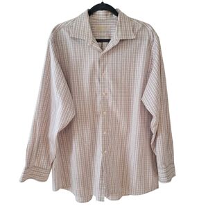 Michael Kors Khaki & Red Plaid Cotton Shirt Size 17 1/2,‎ 34/35